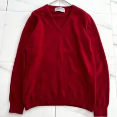 美品 バランタイン ピュアカシミヤ100% スコットランド産 Vネックニット 赤のサムネイル