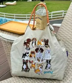 【新品未使用】犬刺繍入りバッグ ベージュ М ナイロン 軽量