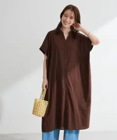 Green Parks スキッパー半袖ワンピース ブラウン Fのサムネイル