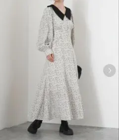 archives 花柄ワンピース ロングワンピース 襟付き ドット 長袖