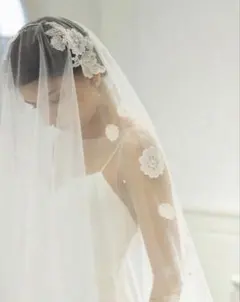 ウェディングベール 花刺繍 パール装飾