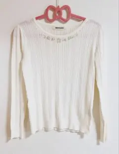 MISCH MASCH ホワイトリブニット 薄手 ビジューパール ホワイト 白