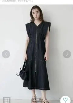 LAGUNAMOON先行予約人気No.1ノースリーブジーンズ素材ロングワンピース