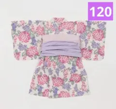 petit main プティマイン 浴衣ドレス 紫陽花柄 帯付き 女の子　120