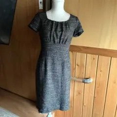 ツイード 半袖ひざ丈ワンピース 黒と白