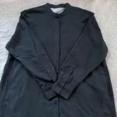 無印良品　両面起毛スタンドカラー長袖ワンピース　フランネル　チャコールグレー　L