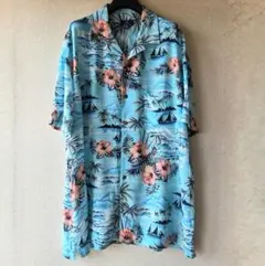 GEORGE アロハシャツ XL レーヨン ヨット柄 ハイビスカス柄 青のサムネイル