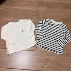 유니클로 긴팔 컷소우 2장 세트 곰 자수 테두리