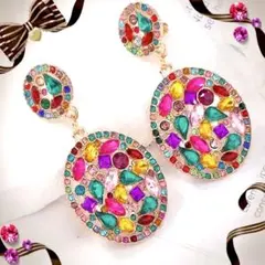 ラインストーンイヤリングジルコニアイヤリング揺れるビジューイヤリングa大ぶりaa