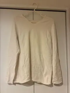 長袖 ニット フード付き セーター Vネック 白 ホワイト 春ニット M