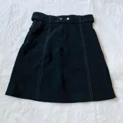 ジーナシス ベルト付 Aライン 台形 ミニスカート 黒 F スウェード調 秋冬