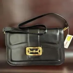 PAL&co. 黒レザーショルダーバッグ ゴールド金具付き