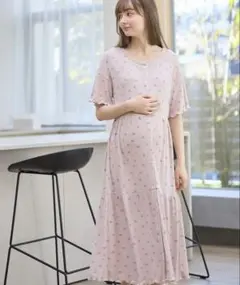 ピンク マタニティワンピース Mサイズ　小花柄　ネグリジェ