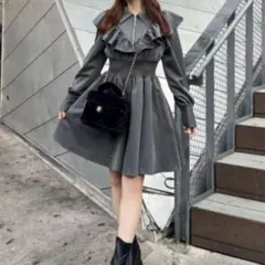 rienda リエンダ　フロントZIPシャツミニワンピース　グレー　Sサイズ