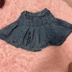 デニム プリーツスカート 黒ショートパンツ付き