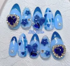 ネイルチップ♡量産型 フレンチガーリー ウィッシュコア 青 水色 現品 推し