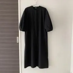 MUJI 無印良品 乾きやすいブロード七分袖ワンピース ブラック S