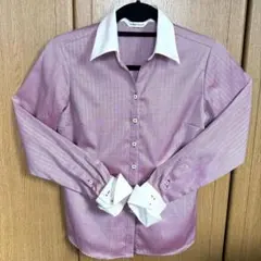 【美品】東京シャツ 長袖ストライプブラウス シャツプラザ Sサイズ