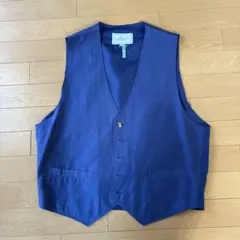 ネイビー ボタン付き ベスト　フォーマル カジュアル 絹 L