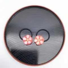 【メ12-225】ハンドメイド　つまみ細工　ヘアゴム2個セット　ピンク
