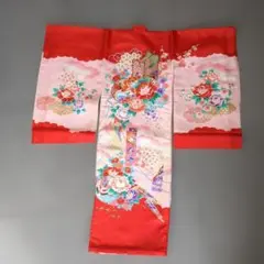 極美品】お宮参り 産着 祝着 0歳 女の子 赤 ぼかし 襦袢セット 花柄 