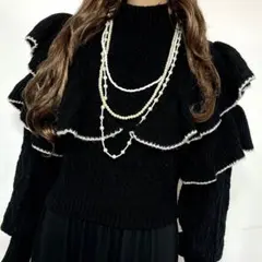 INGNI イング冬大人気ブラックフリルニットトップス