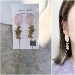No.1975 ローズクォーツロングデザインピアス