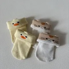 ベビー靴下 2足セット ひよことネコ 7-9cm