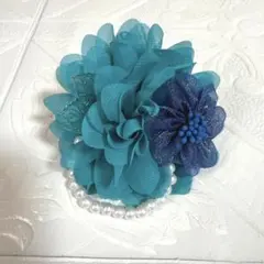 152 ハンドメイド コサージュ パール ビーズ　卒業式　入学式　ターコイズ