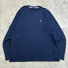 POLO RALPH LAUREN 刺繍 サーマル L ネイビー 無地 古着