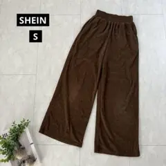 【シーイン】コーデュロイワイドパンツ・レオパード柄・リラックスパンツ◇茶・S