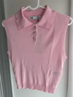新品タグ付き　ZABA ピンク ノースリーブポロシャツ　ポロカラー　サマーニット