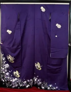 美品★中古　B品　振袖　仕立て上がり　※柄はがれ有　紫色　モダン柄　B23