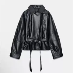 ZARA ぺプラムフェイクレザージャケット　L