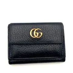 グッチ 三つ折り財布 レザー GGマーモント ゴールド金具 ブラック