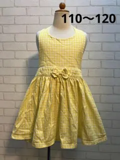 ギンガムチェック　エプロン　黄色　簡単　スタイ　ドレス　スカートタイプ　リボン