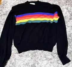 NiCORON ニット　セーター　薄手　バルーン袖　レインボー　古着