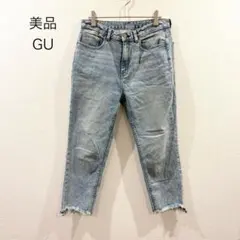 美品　GU ジーユー　カットオフストレートジーンズ　アンクル丈　ライトブルー　L
