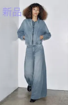 新品タグ付！ZARA ザラ＊ワイドレッグハイライズデニムパンツ　38