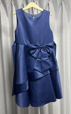 女の子 セレモニーキッズ ドレス 結婚式 ピアノ発表会 140 紺色
