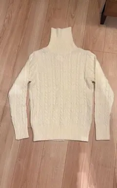 アイボリー ケーブルニット ハイネック セーター Lサイズ