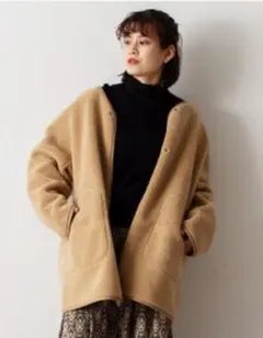 値下げ中　リバーシブルボアコート ノーカラー　スエード 新品未使用