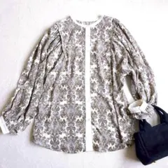 ペイズリー柄 ブラウス 総柄 額縁 バルーン袖 パイピング 配色 レトロ F