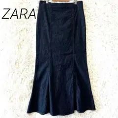 【美品】ZARA デニム濃紺　薄手 マーメイドロングスカート　ネイビー　L