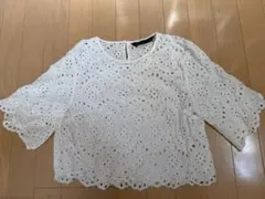ZARA WOMAN 刺繍入りホワイト半袖ブラウス