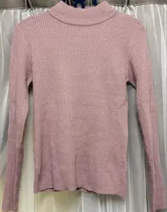 値下げ済 リブ編みピンクタートルネックセーター ニット ピンク