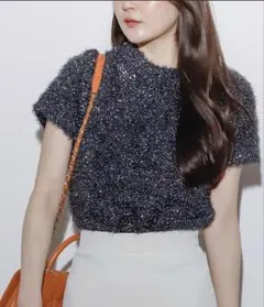 MOCOA'S グリッターシャギーハーフスリーブニット　半袖ニット