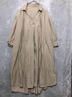 GU♡Aラインシャツワンピース(7分袖) ベージュ S