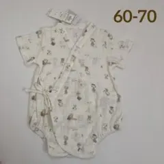 ピーナッツ　甚平風　半袖前開きロンパース　60〜70