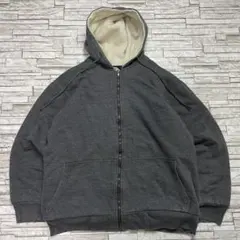 な*る様 90s USA古着 ジップパーカー 裏地ボア グレー無地 ヴィンテージ